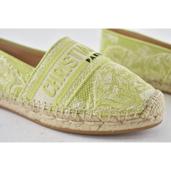 Dior Granville Toile De Jouy Embroidered Lime Green Logo Espadrille Flat 35.5 - Picture 6 of 12